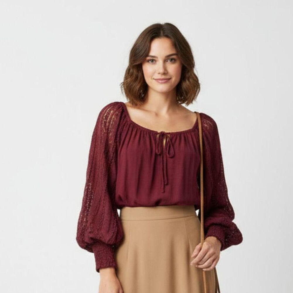 Torrid Burgundy Long Sleeve Peasant Boho Blouse Top NEW 3 3X